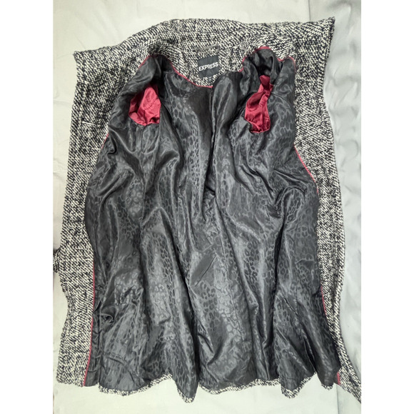 EXPRESS Wool Blend Tweed Trench Coat Pea Coat Womens Small Black & White Plaid - Picture 8 of 14